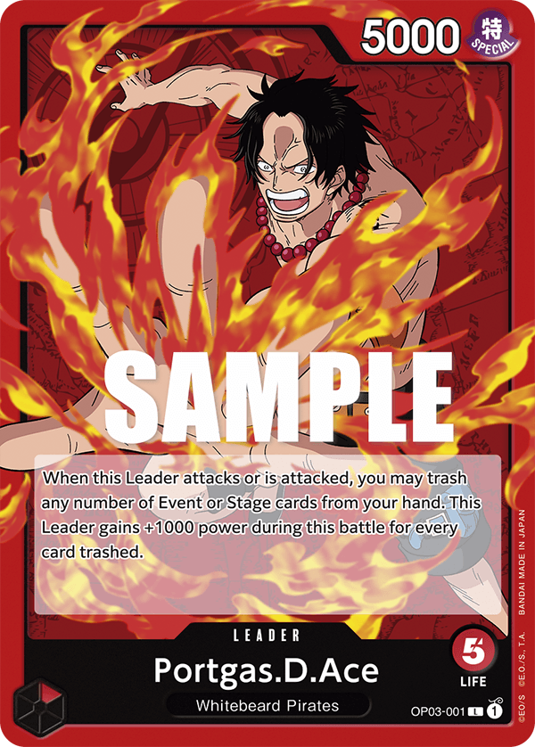 Portgas.D.Ace OP03-001 Leader card from Pillars of Strength